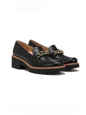 Naturalizer Desi Black Leather Chainlink Platform Loafers